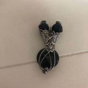 Motorcycle Engine Charm. Sterling Silver and Black Onyx